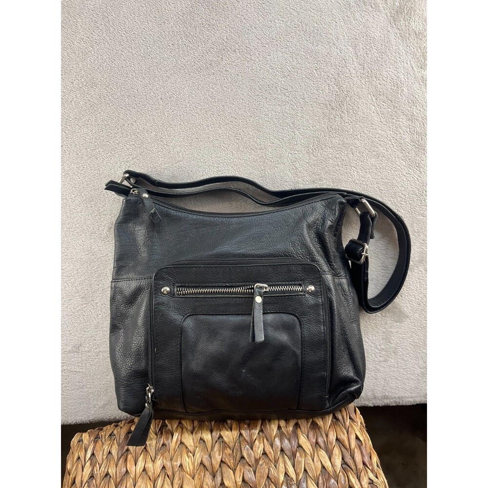 Great American Leather Works Black Shoulder Bag Zip Pockets Cow hide leather